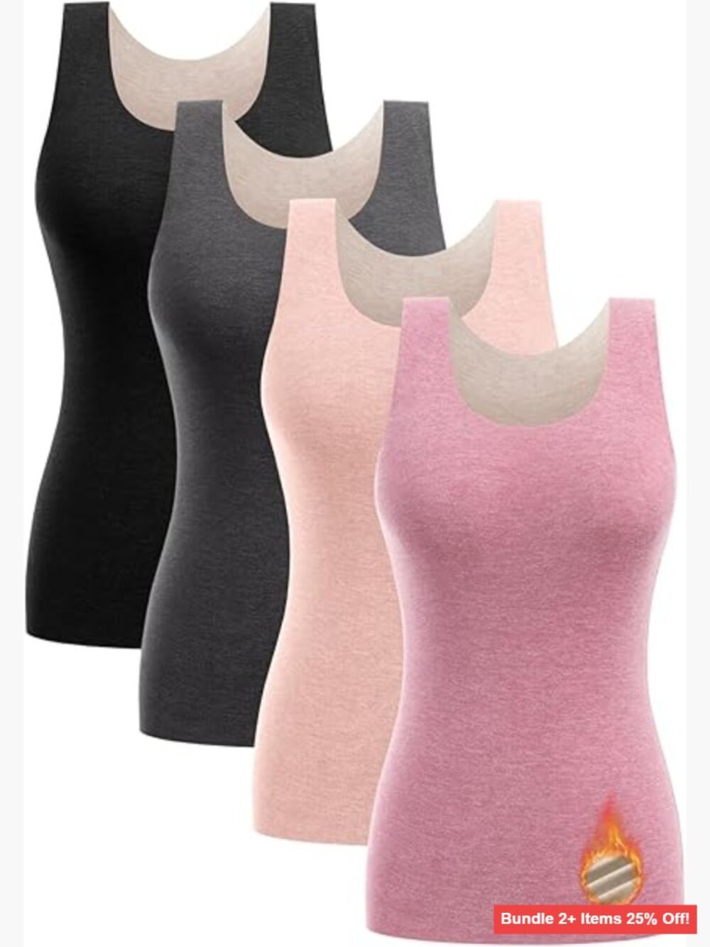 Women's Fleece Lined Thermal Tank Tops 4-Pack Base Layer XL